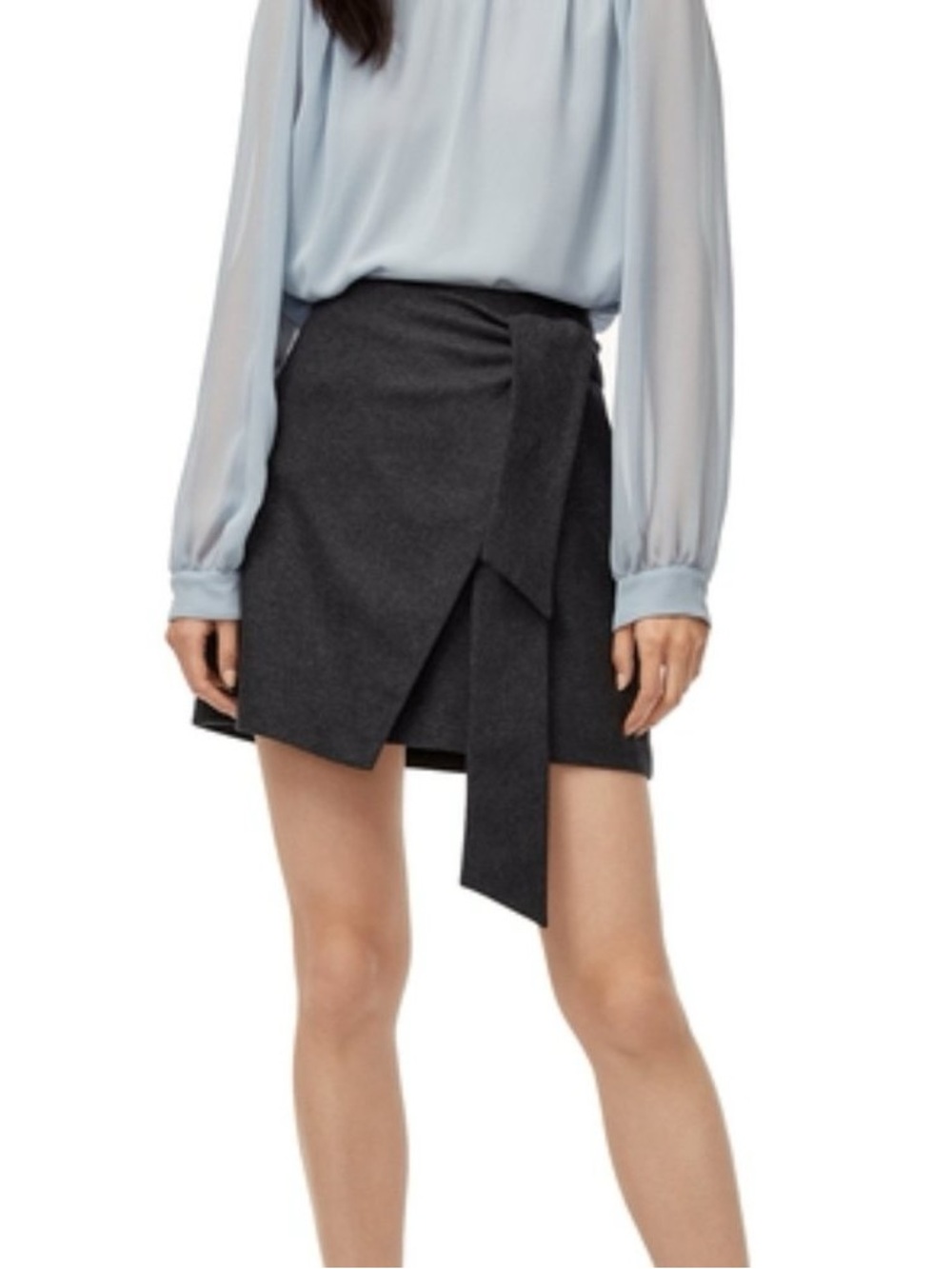 NWT.Aritzia. Wilfred. Dorine Faux Wrap cashmere/Wool Skirt. Charcoal Heather. 6.